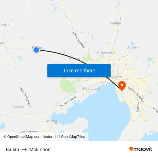 Ballan to Mckinnon map