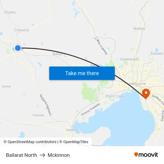 Ballarat North to Mckinnon map