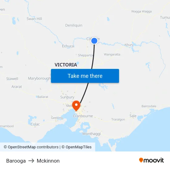 Barooga to Mckinnon map