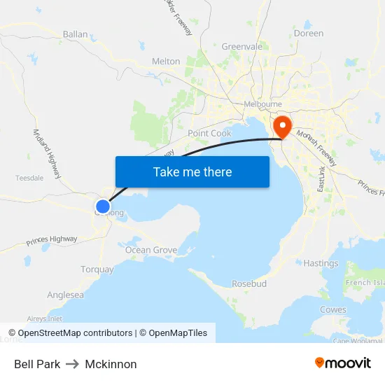 Bell Park to Mckinnon map