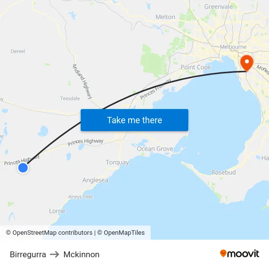 Birregurra to Mckinnon map