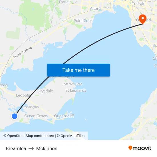 Breamlea to Mckinnon map
