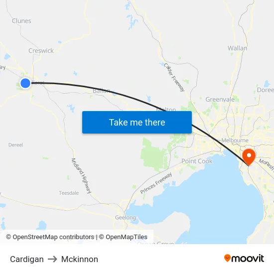 Cardigan to Mckinnon map