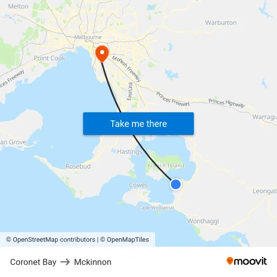 Coronet Bay to Mckinnon map