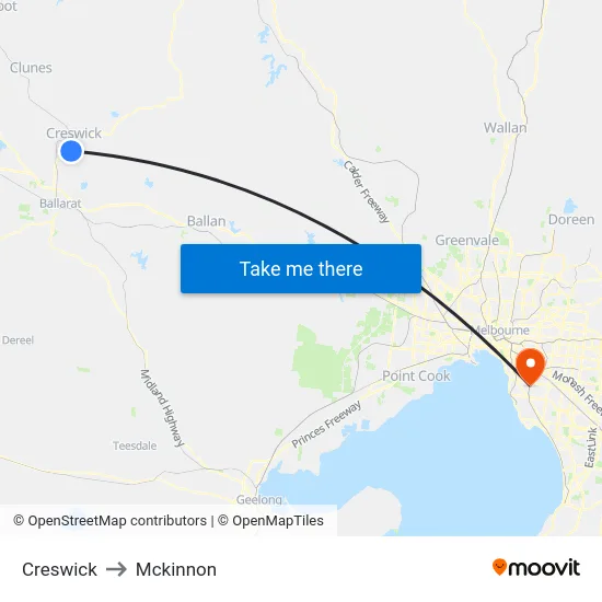 Creswick to Mckinnon map
