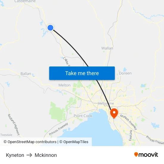 Kyneton to Mckinnon map
