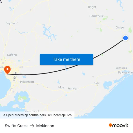 Swifts Creek to Mckinnon map