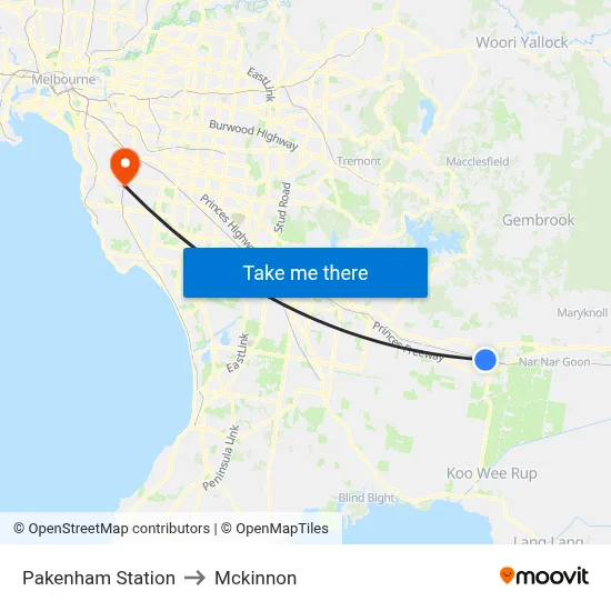 Pakenham Station to Mckinnon map
