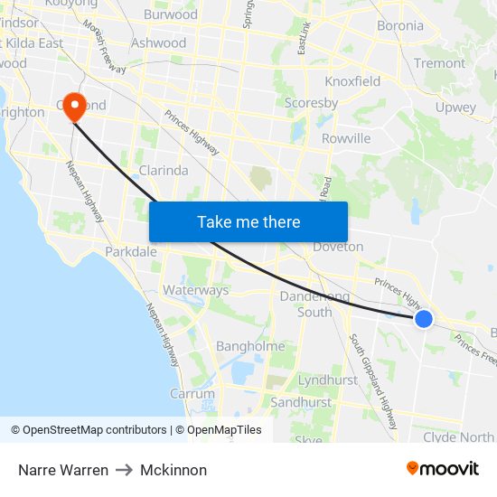Narre Warren to Mckinnon map