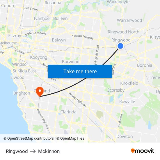 Ringwood to Mckinnon map