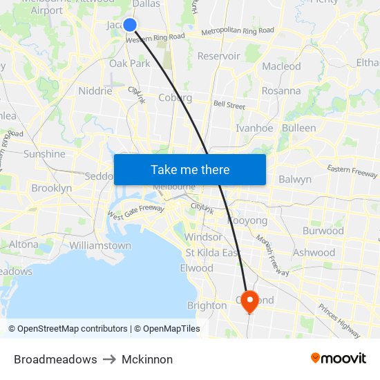 Broadmeadows to Mckinnon map