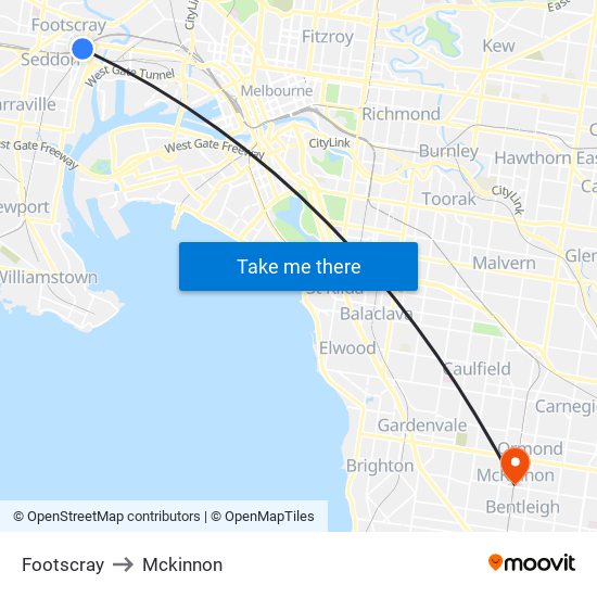 Footscray to Mckinnon map