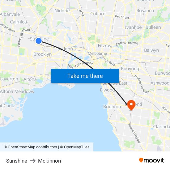 Sunshine to Mckinnon map