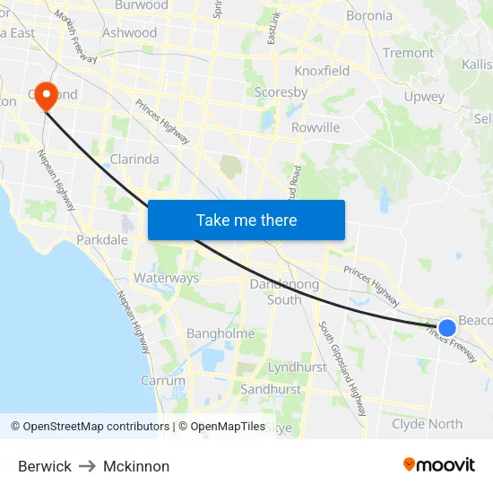 Berwick to Mckinnon map