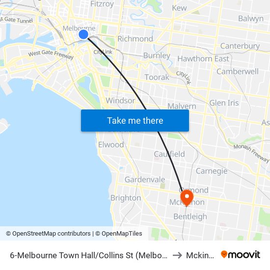 6-Melbourne Town Hall/Collins St (Melbourne City) to Mckinnon map
