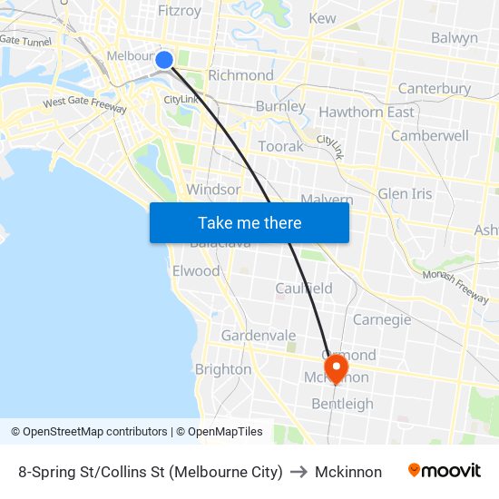 8-Spring St/Collins St (Melbourne City) to Mckinnon map