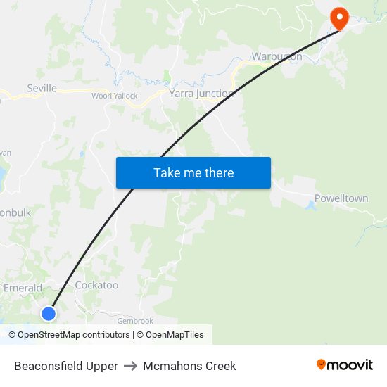 Beaconsfield Upper to Mcmahons Creek map