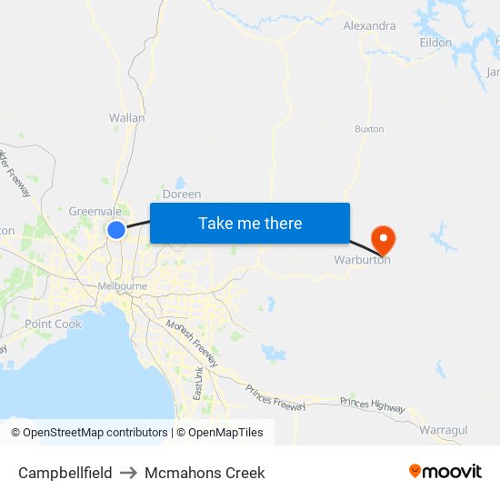 Campbellfield to Mcmahons Creek map