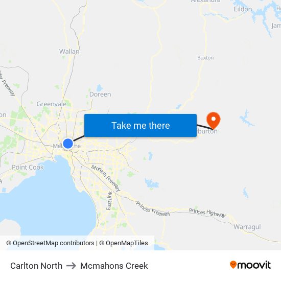 Carlton North to Mcmahons Creek map