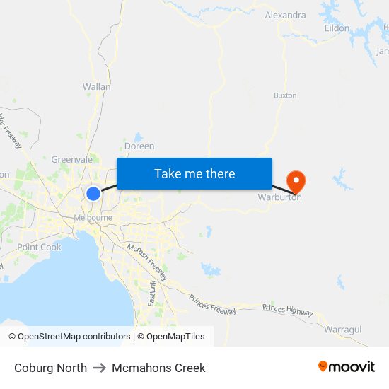 Coburg North to Mcmahons Creek map