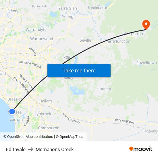 Edithvale to Mcmahons Creek map