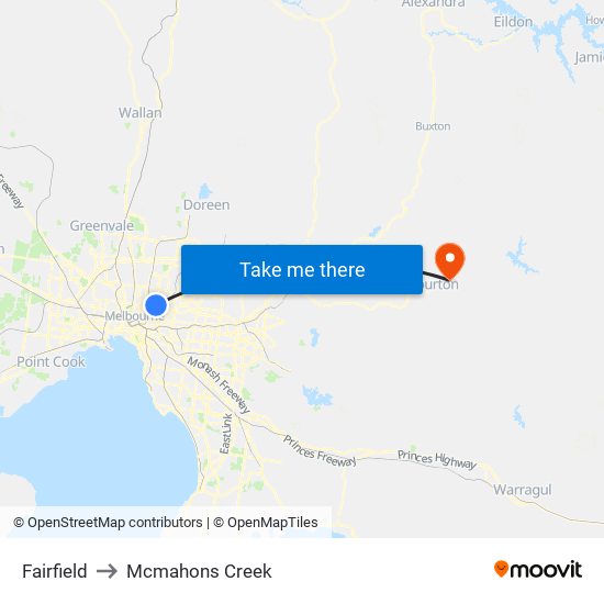 Fairfield to Mcmahons Creek map