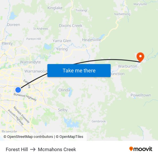 Forest Hill to Mcmahons Creek map