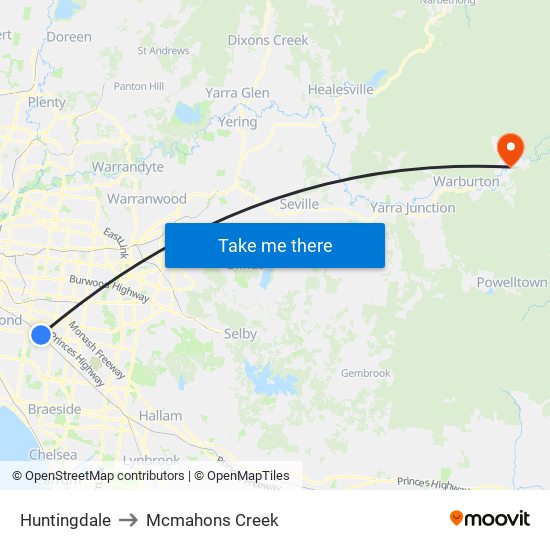 Huntingdale to Mcmahons Creek map