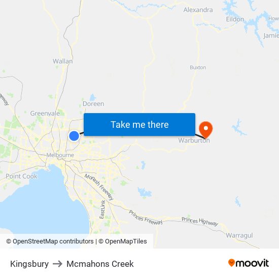 Kingsbury to Mcmahons Creek map