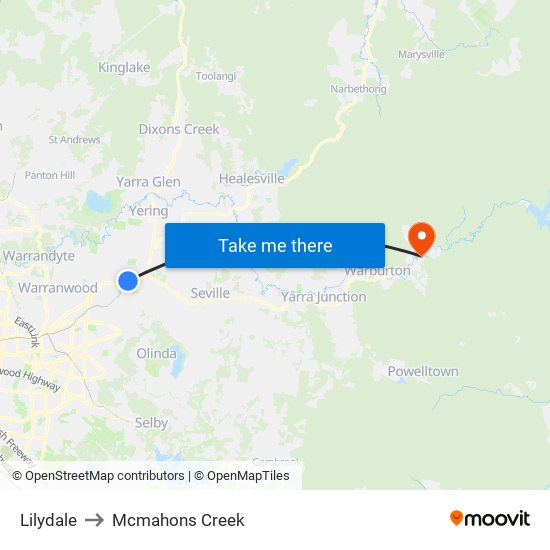 Lilydale to Mcmahons Creek map