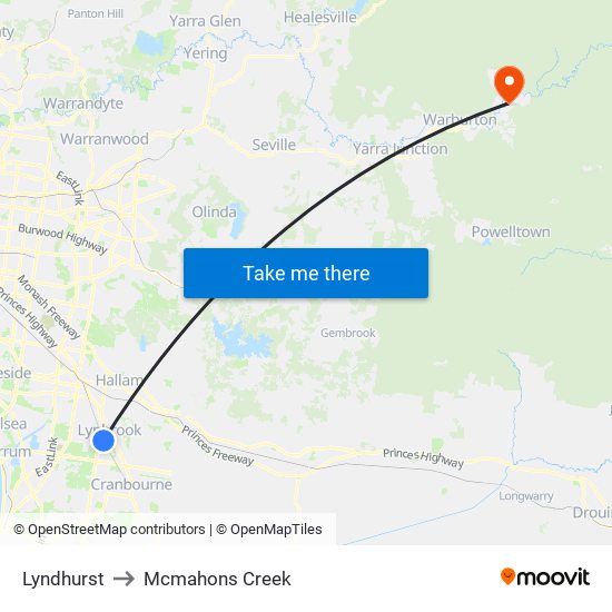 Lyndhurst to Mcmahons Creek map