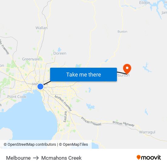 Melbourne to Mcmahons Creek map