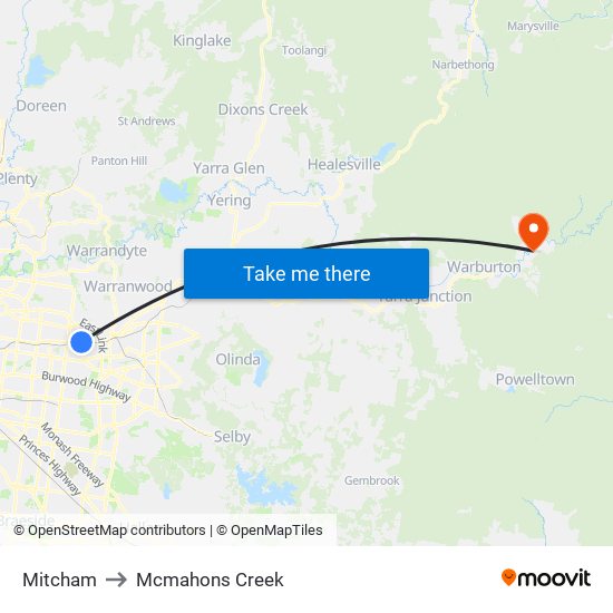 Mitcham to Mcmahons Creek map