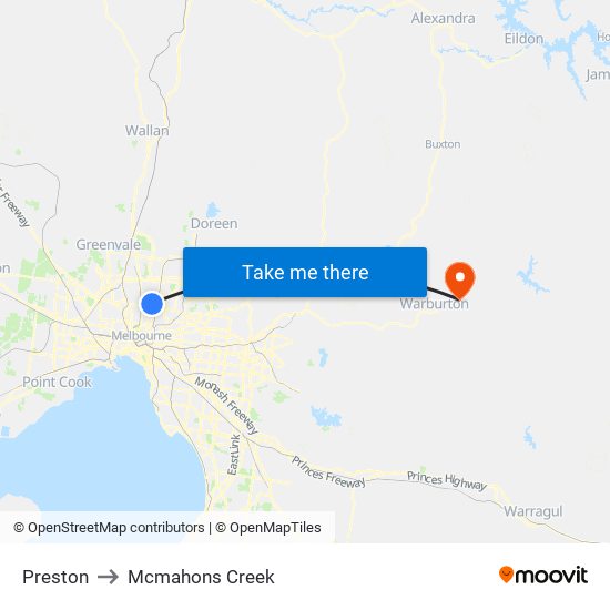 Preston to Mcmahons Creek map