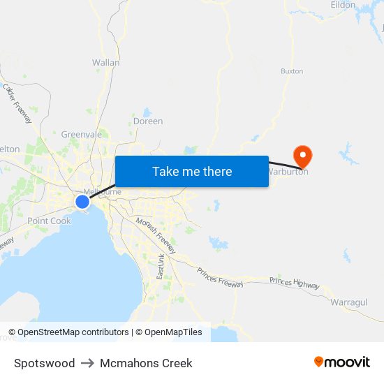 Spotswood to Mcmahons Creek map