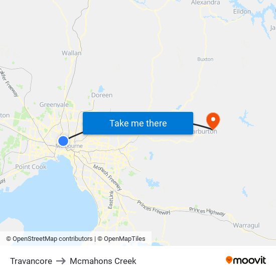 Travancore to Mcmahons Creek map