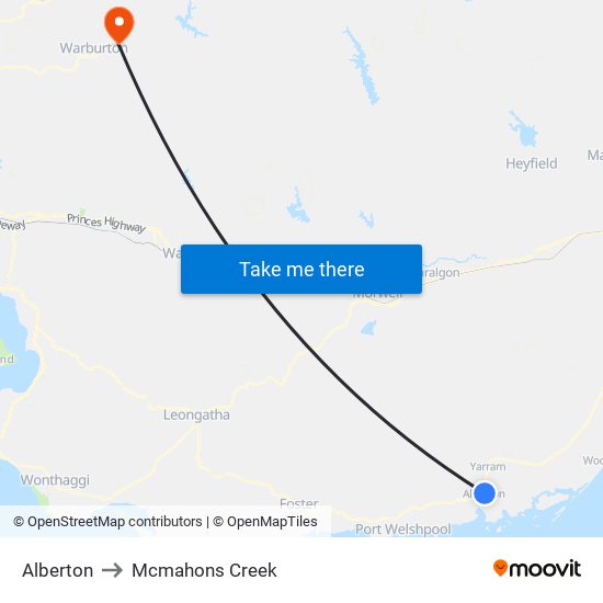 Alberton to Mcmahons Creek map