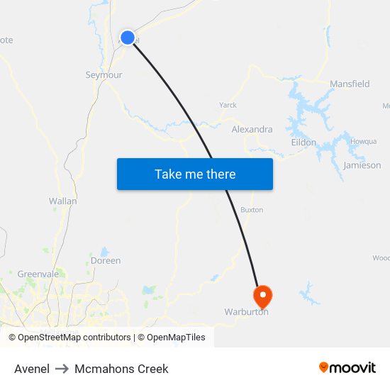 Avenel to Mcmahons Creek map