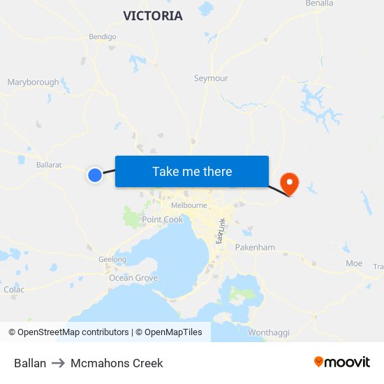 Ballan to Mcmahons Creek map