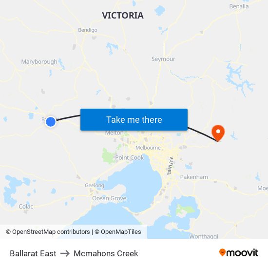 Ballarat East to Mcmahons Creek map