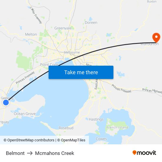 Belmont to Mcmahons Creek map