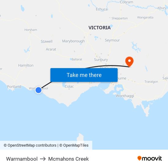 Warrnambool to Mcmahons Creek map