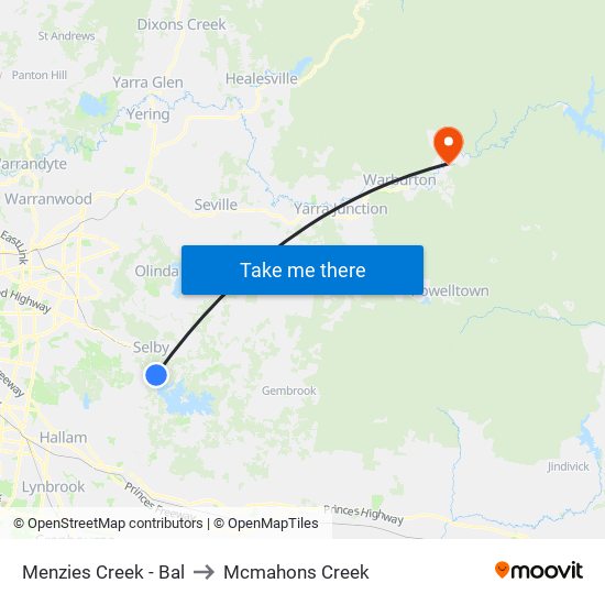 Menzies Creek - Bal to Mcmahons Creek map