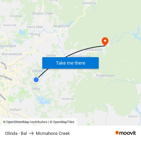 Olinda - Bal to Mcmahons Creek map