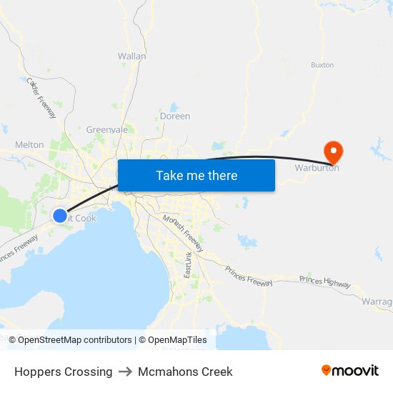 Hoppers Crossing to Mcmahons Creek map