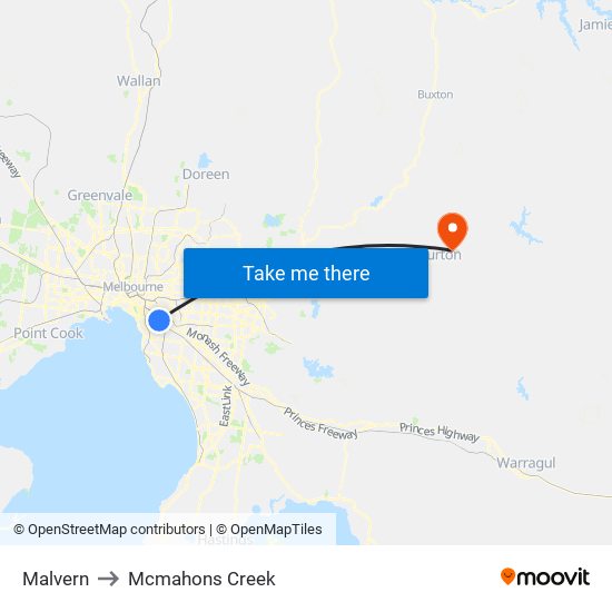 Malvern to Mcmahons Creek map