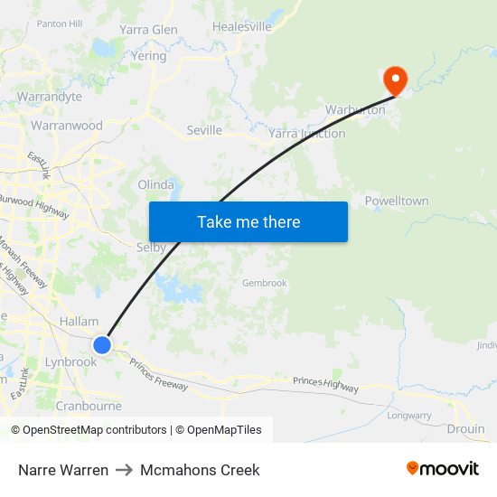 Narre Warren to Mcmahons Creek map