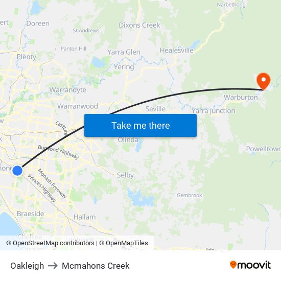 Oakleigh to Mcmahons Creek map