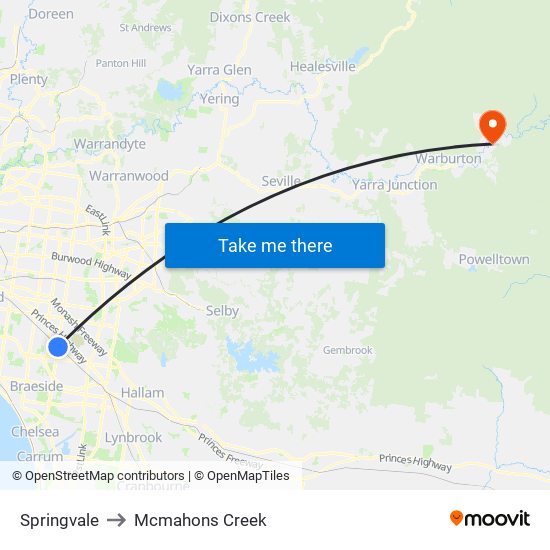 Springvale to Mcmahons Creek map