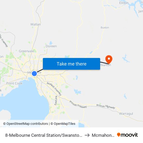 8-Melbourne Central Station/Swanston St (Melbourne City) to Mcmahons Creek map